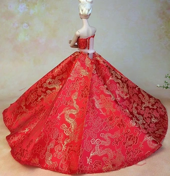 Kinijos Red Dragon Oficialią Vestuvių Suknelė Barbie Lėlės Šalis Suknelė Vestido Suknelė 1/6 Lėlės Drabužiai