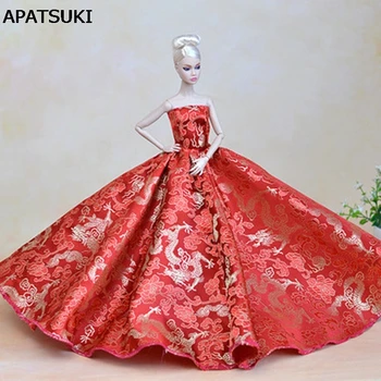 Kinijos Red Dragon Oficialią Vestuvių Suknelė Barbie Lėlės Šalis Suknelė Vestido Suknelė 1/6 Lėlės Drabužiai
