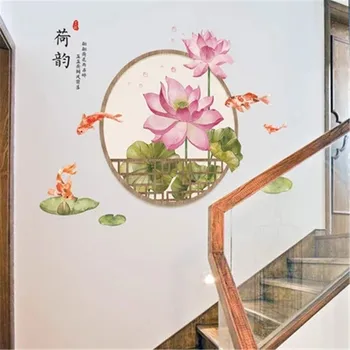 Kinų Stiliaus Lotus Tapetai Kambarį Sienų Apdailai Miegamasis Fone Sienų Lipdukai Kūrybos Sofa Sienų Tapyba-Freskos