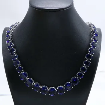 Klasikinis Turas Royal Blue Crystal Sidabro 925 Papuošalai Rinkinys Moterims, Auskarai, Karoliai, Apyrankės Nuotakos Gimtadienio Dovana