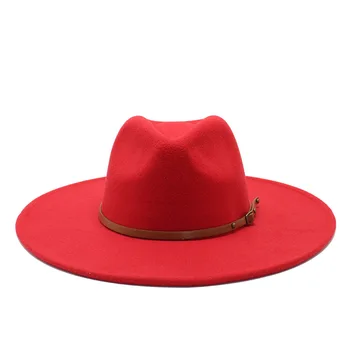 Kokybės Big krašto vilnos Fedora Kepurės Moterims, Vyrams, Dirbtinė Vilna Skrybėlės su Metalo Grandinės Dekoro Panama Fedoras Chapeau Sombrero