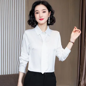 Korėjos Mados Šilko Marškinėliai Moterims Satino Office Lady Moterims Palaidinės Plius Dydis XXL Moteriški Viršūnes Blusas Femininas Elegante