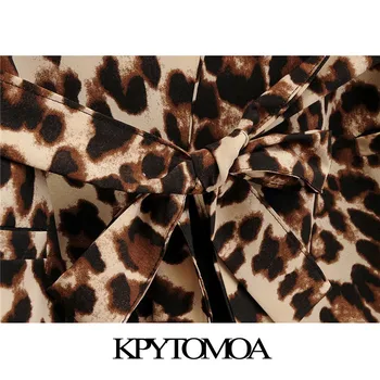 KPYTOMOA Moterų 2020 M. Mados Su Diržo Leopardas Spausdinti Švarkas Kailis Derliaus ilgomis Rankovėmis Gyvūnų Modelio Moterų Viršutiniai drabužiai Prašmatnus Viršūnės