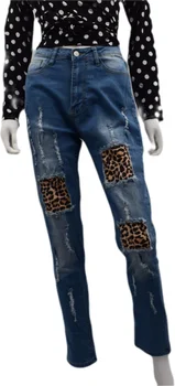 Kratinys Džinsai Moterims Leopard Ripped Jeans Woman Kelnės Ponios Femme, Mados Ilgai Džinsinio Audinio Kelnės 2020 Pantalones Vaqueros Mujer