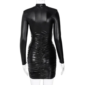 Kriptografijos Rudens Žiemos Golfo Ruched Mini Suknelė Mados Apranga Klubas Šalies ilgomis Rankovėmis Moterų Suknelės Bodycon Vestidos