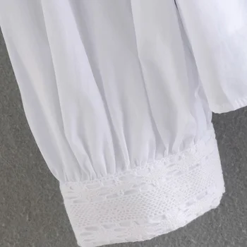 KUMSVAG 2020 m. Vasarą Moterys Nėrinių Palaidinės, Marškinėliai ilgomis Rankovėmis Viršūnes O-Kaklo Popelinowy Balta Moterų Elegantiškas Gatvės Mados Drabužių Viršų