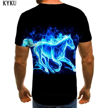 KYKU Gyvūnų marškinėliai Vyrams Liepsna Tshirts Atsitiktinis Arklių T-shirts 3d Juoda Marškinėlius Spausdinti Mens Drabužių Hip-hop Atsitiktinis Stiliaus Viršūnes