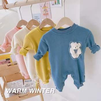 Kūdikiams, kūdikių mergaitės berniukai žiemą visą rankovės 3D lokys atsitiktinis šiltas outwear darbo drabužiai bamblys naujagimių jumpsuits tirštėti rompers 0-24M