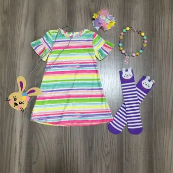 Kūdikių mergaičių Velykų aprangos komplektus merginų vaivorykštė juostele suknelė atitikimo katytė rankinė ,gyvulių ir reikmenys