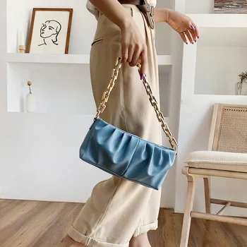 Kūrybos Moterų Plisuotos Tote Bag Classic Tekstūros Subtilus Dizainas Gryna Spalva PU Peties Nešiojamos Mados Rankinės, Piniginės