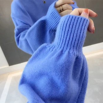 Laisvas Megztinis džemperis Moterims topai 2020 m. Žiemos megztinis Moteriška Šonkaulio mezgimo Sluoksniuotos rankovėmis megztinis korėjos Ponios Naujas Megztinis Traukti femme