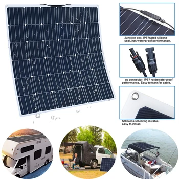 Lanksti saulės skydelis 200w 12v saulės baterijos kroviklis monokristalinius saulės elementų, automobilių valtis RV namelių kempingas kelionės stogo pv