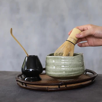 LUWU 4pcs/įjungti tradicinį matti giftset bambuko matti scoop ceremic matti dubenyje suplakite savininkų japonų arbatos rinkiniai