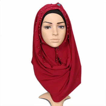 Mados Spalvingas Perlų Šalikas Hijabs Didelis Dydis Burbulas Šifono Paprasto Skaros Žiemos Musulmonų 20 Spalvų Šalikai 180*85cm 1PC Mažmeninės prekybos