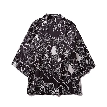 Mados Streetwear Animaciją Kačių, Žuvų Spausdinti Kimono Megztinis Skraiste Kinija Haori Obi Tradicinius Japonijos Drabužius, Moterims, Vyrams