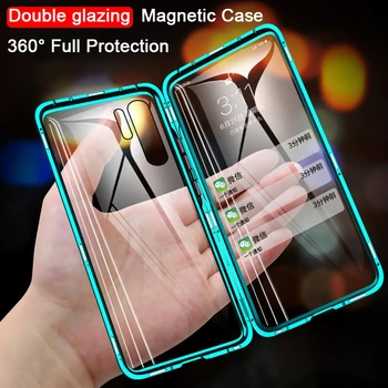 Magnetinio Adsorbcijos Metalo Telefoną Atveju Huawei P40 pro Garbės 9X 10 Mate 30 20 P20 30 pro Nova 4 5i 6 Grūdinto Stiklo Atgal Padengti