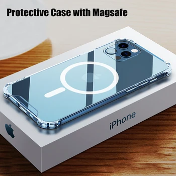 Magsafe Atveju iPhone 12 Pro Max 12 Mini Skaidrus, atsparus smūgiams Padengti Magnetinio Atveju iPhone, 11 Pro Max Aišku, telefono dėklas