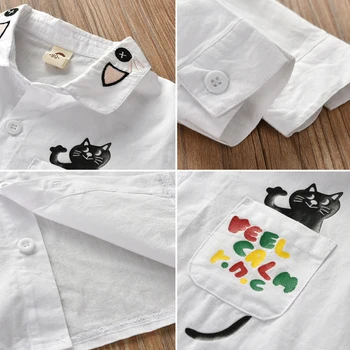 Marškinėliai ilgomis rankovėmis Nauja Vaikų Drabužių, Šimtai Pavasarį ir Rudenį Cat Baltos spalvos Marškinėliai, Mažų Atsitiktinis Vaikų Marškinėliai Triušis