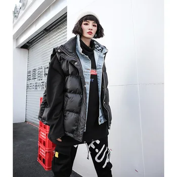 Max LuLu Prabanga Korėjos Stiliaus Liemenė Ponios Džinsai Kratinys Streetwear Moterų Kamšalu Žiemą Šilta Liemenė Gilet Moterų Puffer Coat