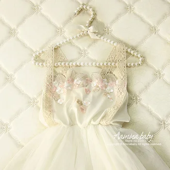 Mažmeninės prekybos 3318 Aukso Gėlių Nėrinių Princesė Šalies Bamblys-line Vaikas Suknelės Mergina Vasaros Balto Smėlio Medvilnės Tutu Baby Girl Dress