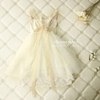 Mažmeninės prekybos 3318 Aukso Gėlių Nėrinių Princesė Šalies Bamblys-line Vaikas Suknelės Mergina Vasaros Balto Smėlio Medvilnės Tutu Baby Girl Dress