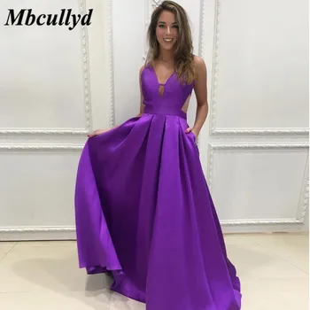 Mbcullyd Violetinė Ilgai Bridesmaid Dresses 2019 Seksualus V-kaklo Moterų Vestuves Suknelė Su Kišenėmis Chalatas De Soiree Užsakymą