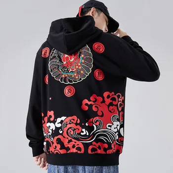 Medvilnės, Siuvinėtos chinoiserie hoodie vyrų Negabaritinių hoodie Marškinėlius su spausdinimo Palaidinukė hoodies vyrų 2020 m.