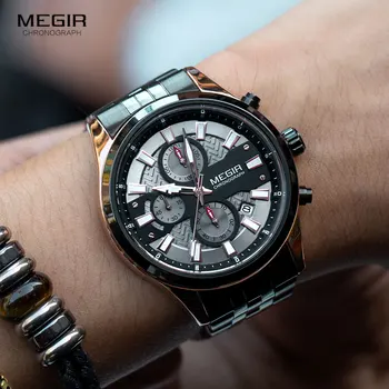MEGIR 2020 Naujas Vyrų Laikrodžiai, Prabangūs Top Brand Kvarco Žiūrėti Žmogus Nerūdijančio Plieno Dirželis atsparus Vandeniui Šviesos Chronograph Laikrodis