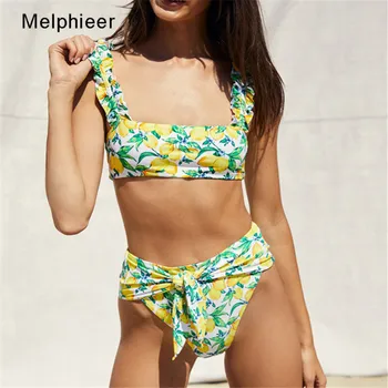 Melphieer 2020 metų Vasaros Spausdinti Bikini Aukšto Juosmens Bandeau Bikinis nustatyti maudymosi kostiumėlį, maudymosi Kostiumėliai moterims, Maudymosi kostiumą, Biquini Maillot de bain
