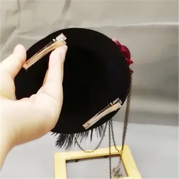 Merginos Derliaus Steampunk Fedora Skrybėlę Lolita Little Skrybėlę Mini Top Hat Plaukų Įrašą Gėlių, Plunksnų Apdailos Apdangalai, Vinjetė Cosplay