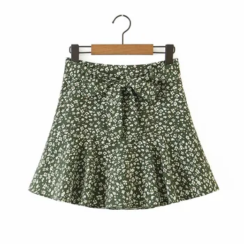 Merodi vasaros sweet lady gėlių spausdinti žalia šortai, sijonai, moteriškos mados aukštos juosmens diržas, lankas-line raukiniai atsitiktinis trumpas kelnes