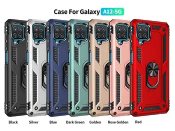 Metalo Šarvai atsparus smūgiams Atveju, Samsung Galaxy A12 Žiedas Automobilių Magnetinio Hibridinis Prabangus Dangtelį Galaxy A12 12 Stovėti Funda Coques