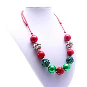 MHS.SAULĖS karšto pardavimo kalėdų stilius baby mielas kramtomosios gumos granulės karoliai stambusis raudona+žalia gumball karoliai vaikams mergaitėms dovanų BN052