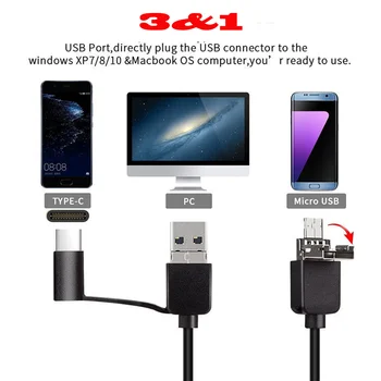 Mini HD 3.9 mm, Minkštų Ir kietų Endoskopų Kamera, Kompiuteris, USB, Android C Tipo Endoskopą Kamera, 5.5,7 ,8 mm Skersmens Vandeniui 5M 10M