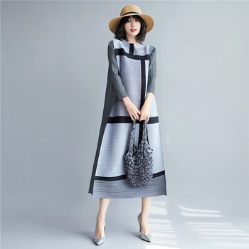 Miyake plisuotos pledas ilgomis rankovėmis suknelė moterims 2020 naują pavasario rudens korėjos stiliaus negabaritinių dizaineris nišą indie estetinės suknelė