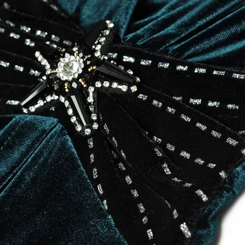 MoaaYina Mados Dizaineris suknelė Rudenį Moterų Suknelė su V-kaklo, ilgomis rankovėmis Ruched Duobute Elegantiškas Aksomo Suknelės