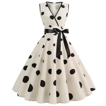 Moteris Retro Suknelės Audrey Hepburn 1950 60s Rockabilly Polka Dot Lankas Pinup Kamuolys Išaugo Šaliai, Skraistės Plus Size Vestidos