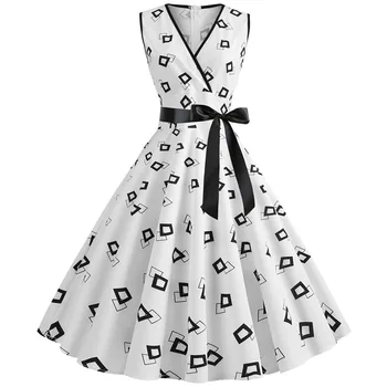 Moteris Retro Suknelės Audrey Hepburn 1950 60s Rockabilly Polka Dot Lankas Pinup Kamuolys Išaugo Šaliai, Skraistės Plus Size Vestidos