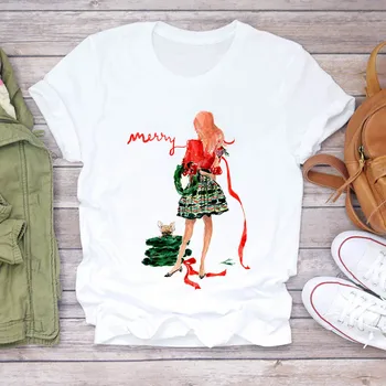 Moterys Naujųjų Metų Dovana Laimingi Laiko 90s Linksmų Kalėdų Spausdinti Lady T-shirts Top Marškinėliai Moteriški Vyriški Grafinis Moterų Tee Marškinėliai