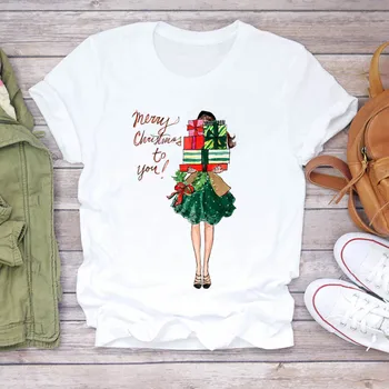 Moterys Naujųjų Metų Dovana Laimingi Laiko 90s Linksmų Kalėdų Spausdinti Lady T-shirts Top Marškinėliai Moteriški Vyriški Grafinis Moterų Tee Marškinėliai