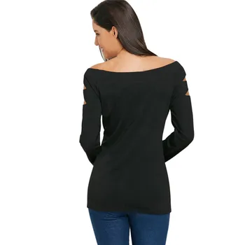 Moterų Marškinėlius Tees Viršūnes Moterų Sexy Off Peties Skylę Long Sleeve T-Shirt Katė Spausdinti Juodos spalvos Medvilniniai Marškinėliai Plius Dydis drabužių marškinėlius
