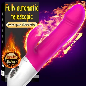 Moterų vibratorius stick modeliavimas vyrų varpos visiškai automatinis teleskopinis protingas pasirengimo šildymo dvigubos stimuliacijos sekso mašina.