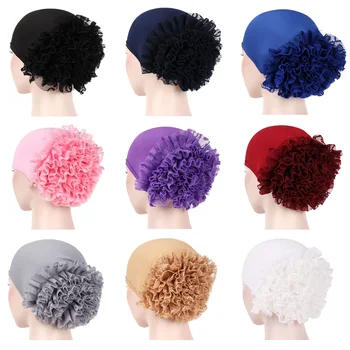 Moterų vientisos Spalvos Turbaną Skrybėlę Slouchy Nėrinių Disko Gėlių Skrybėlės Plaukus, Galvą Apvyniokite Bžūp HATQD0071