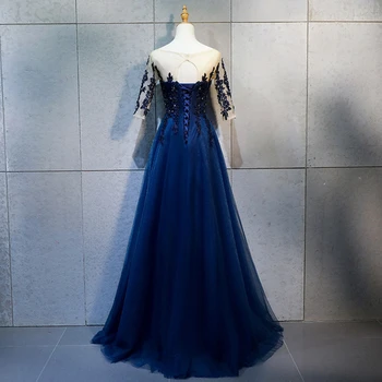 Mėlynos spalvos nėrinių vakaro suknelė, sijonas moterims vestidos naujas birthday party dress orus atmosfera priimančiosios suknelė moteris ilgą vakarinę suknelę