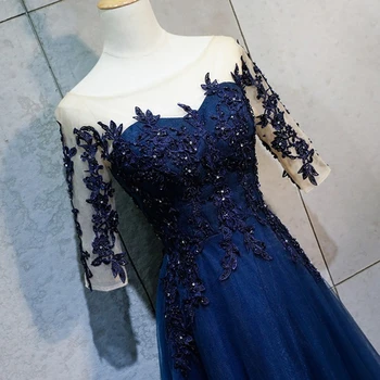 Mėlynos spalvos nėrinių vakaro suknelė, sijonas moterims vestidos naujas birthday party dress orus atmosfera priimančiosios suknelė moteris ilgą vakarinę suknelę