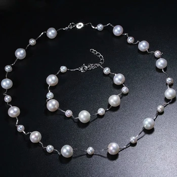 Natūralūs Gėlavandenių perlų Papuošalų Rinkiniai tikras perlas Karoliai, Apyrankės Apvalių Perlų Papuošalų Rinkiniai moterims Smulkių Perlų Papuošalai