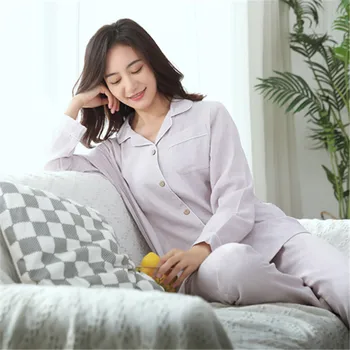 Nauja Vyrų ir Moterų Pižama Rinkiniai Medvilnės ilgomis Rankovėmis Sleepwear Plius Dydis Moterų Pyjama Pavasario Spalvos Susuktų naktiniai drabužiai Kostiumas