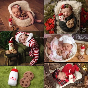 Naujagimio Fotografijos Rekvizitai Vilnos Veltinio Rekvizitai Mini Šerti-butelis Žaislų Ir Slapukus Baby Nuotrauka Papuošalai Kūdikių Šaudyti Priedai