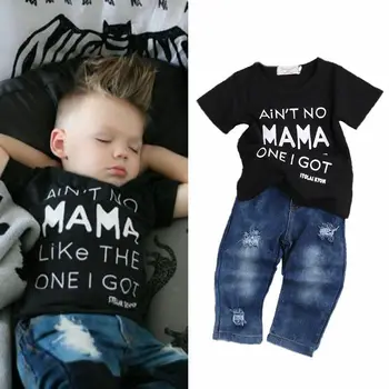 Naujagimis Kūdikis Berniukas drabužių rinkiniai vasaros Drabužių Kostiumas medvilnės marškinėliai džinsinio audinio kelnės bendras džinsai Naujagimių Bamblys Kūdikių 18M-6Y