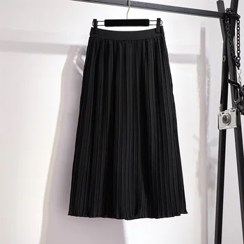 Naujas 2021 Korėja vasaros plius dydžio ilgas sijonas moterims didelis atsitiktinis palaidų šifono plisuotas sijonas, juoda rausva 3XL 4XL 5XL 6XL 7XL